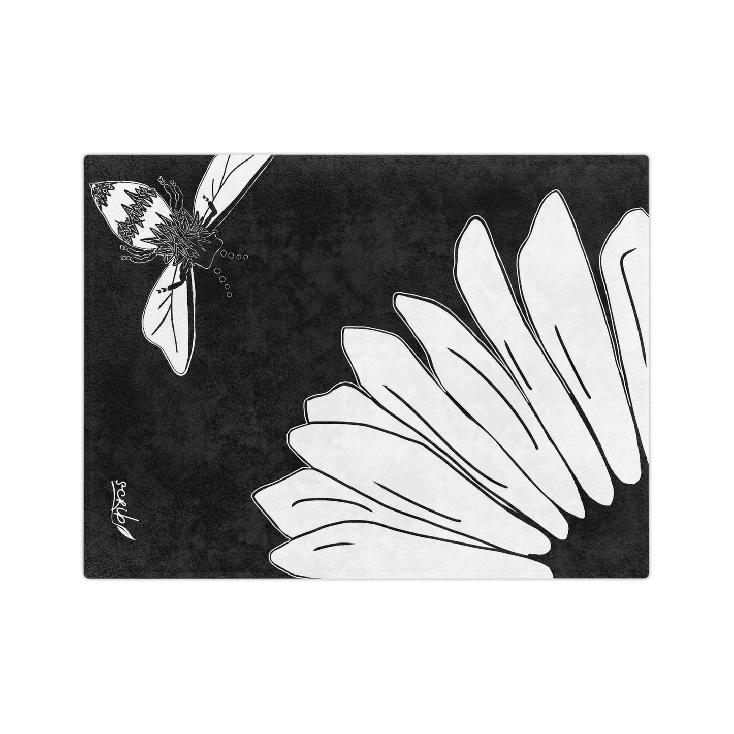 Velveteen Minky Blanket - B&W Bee Flower Design