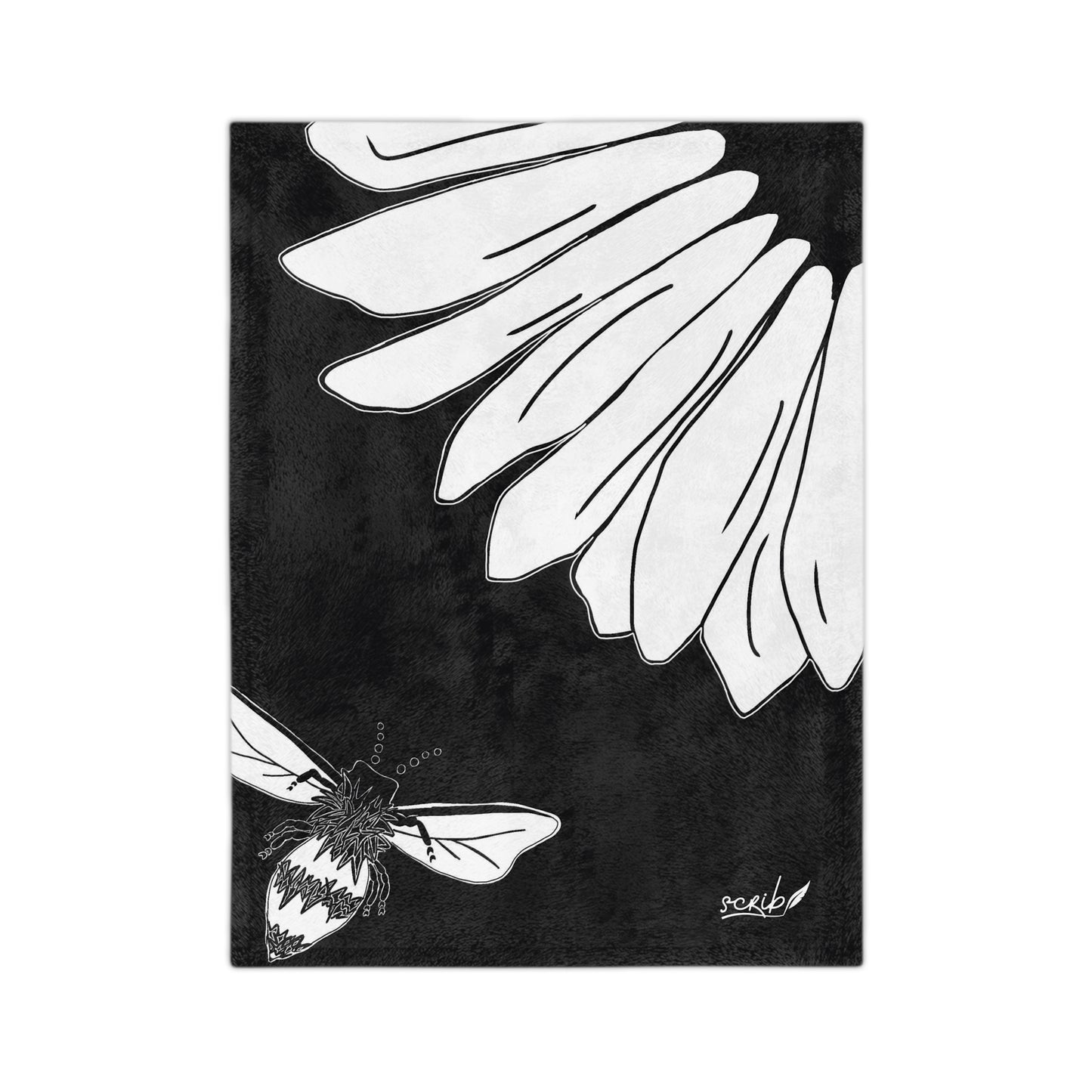 Velveteen Minky Blanket - B&W Bee Flower Design