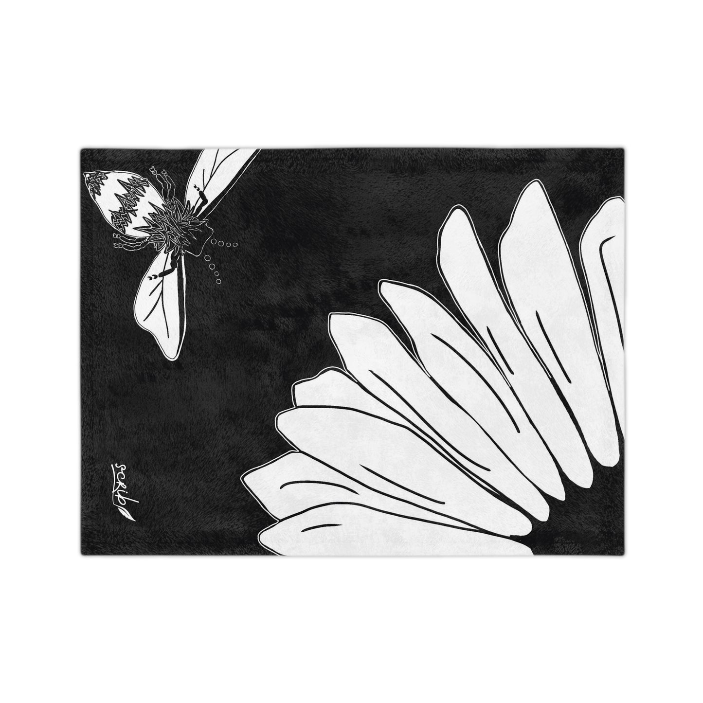 Velveteen Minky Blanket - B&W Bee Flower Design