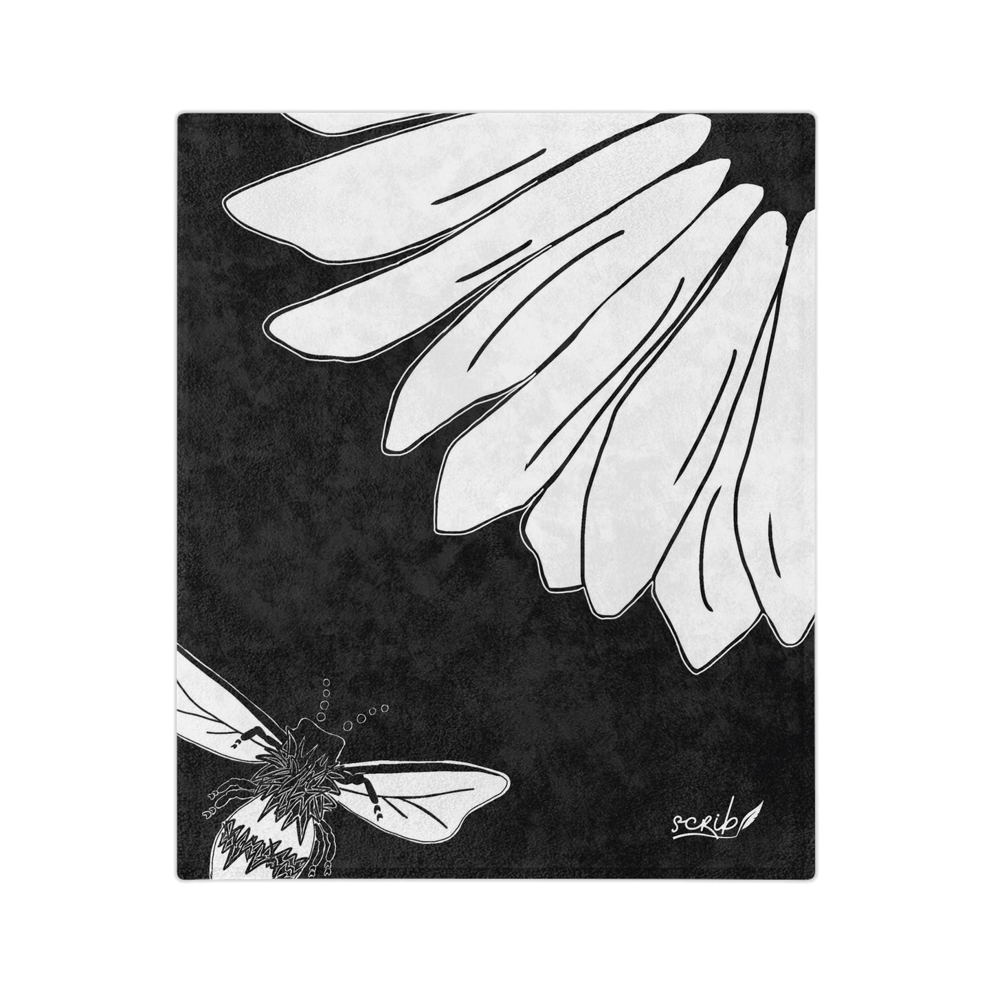 Velveteen Minky Blanket - B&W Bee Flower Design