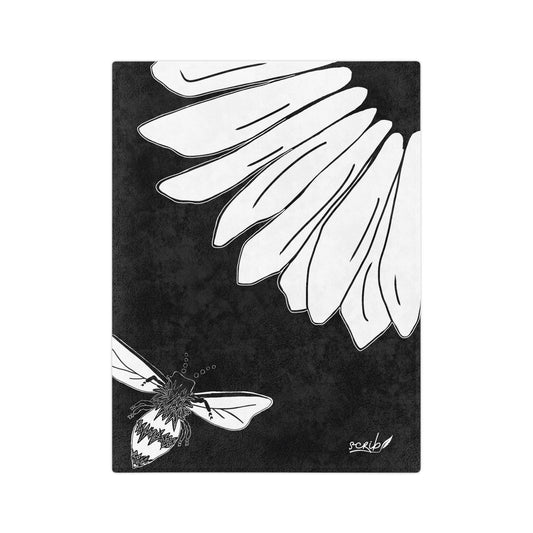 Velveteen Minky Blanket - B&W Bee Flower Design