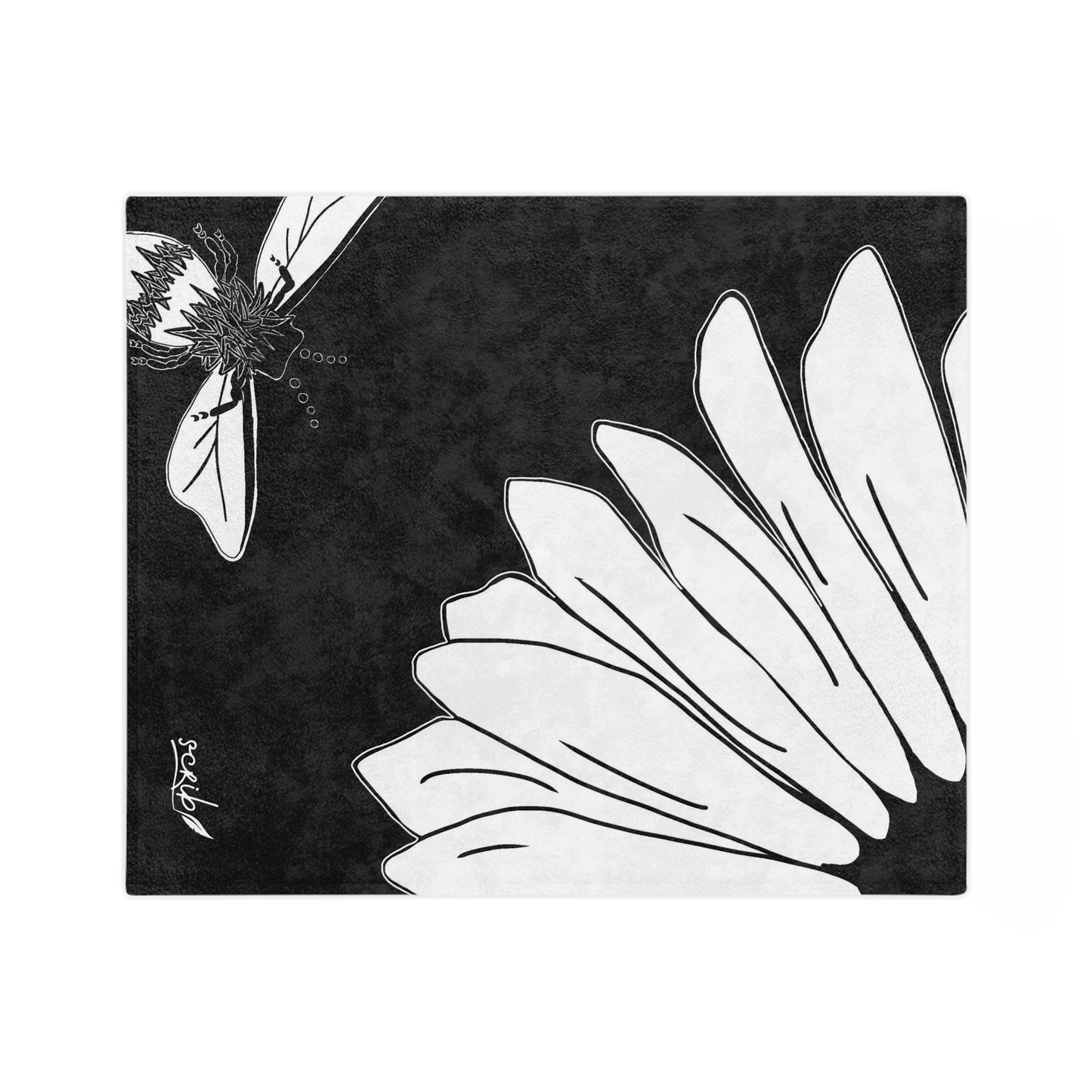 Velveteen Minky Blanket - B&W Bee Flower Design